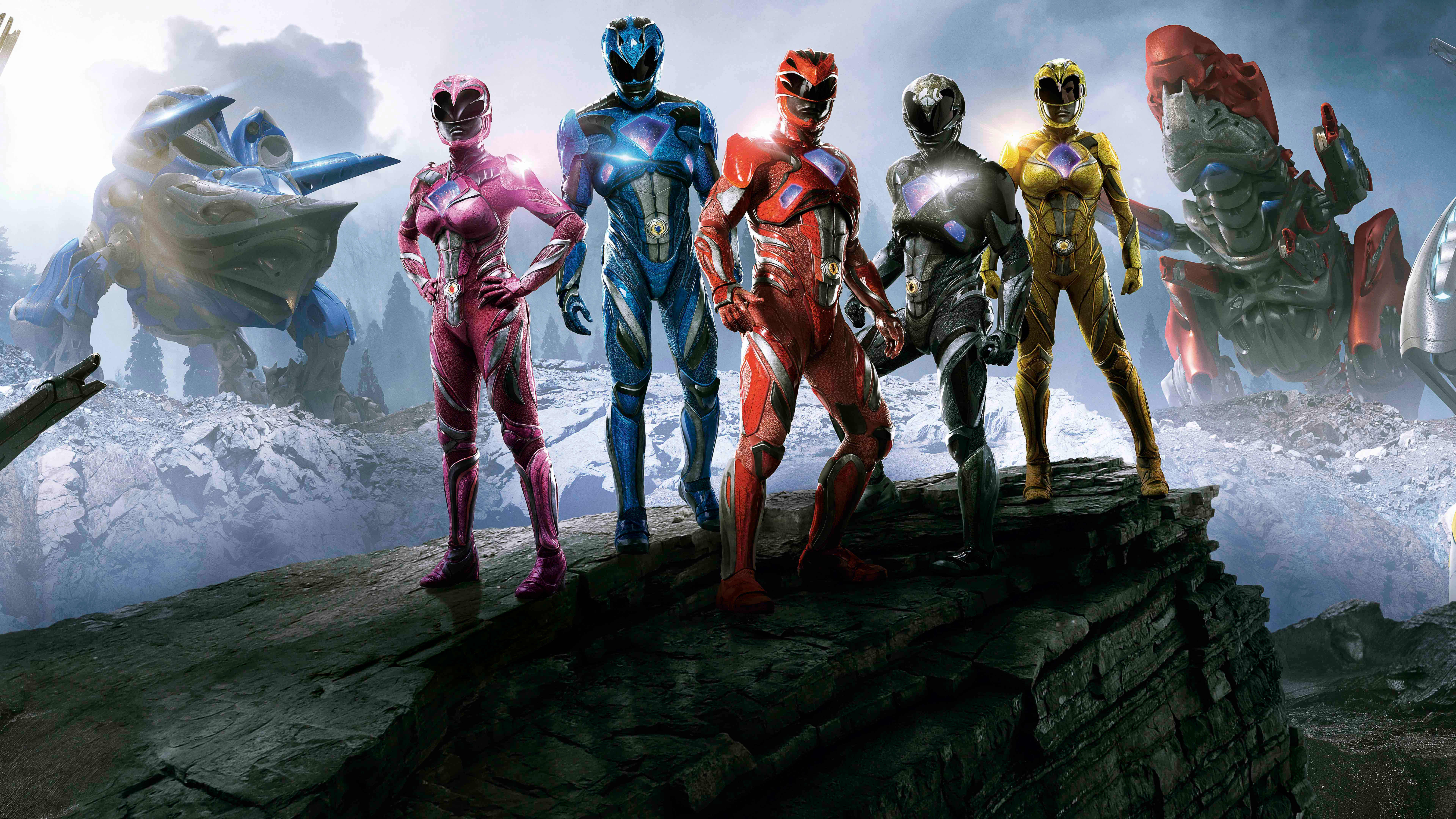 12k Power Rangers On A Cliff Wallpaper