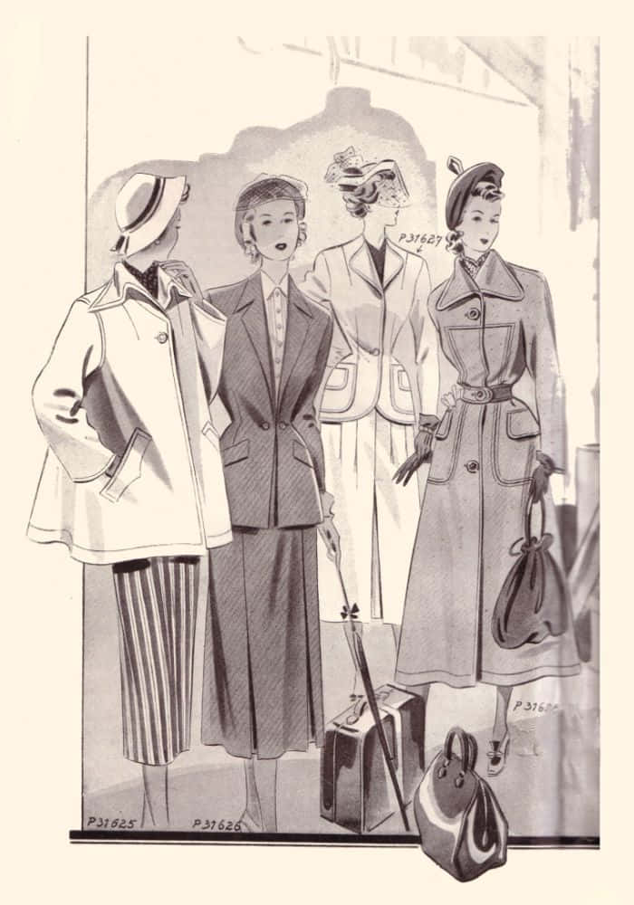 1940s Women Fashion Illustration Wallpaper