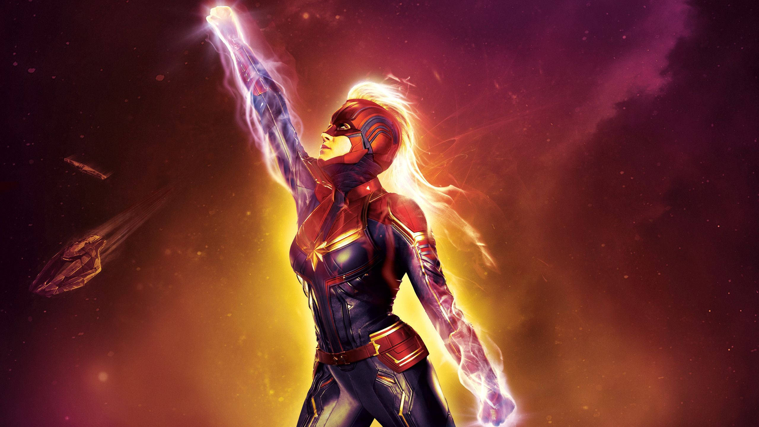 2560x1440 Marvel Captain Marvel Binary Form Wallpaper