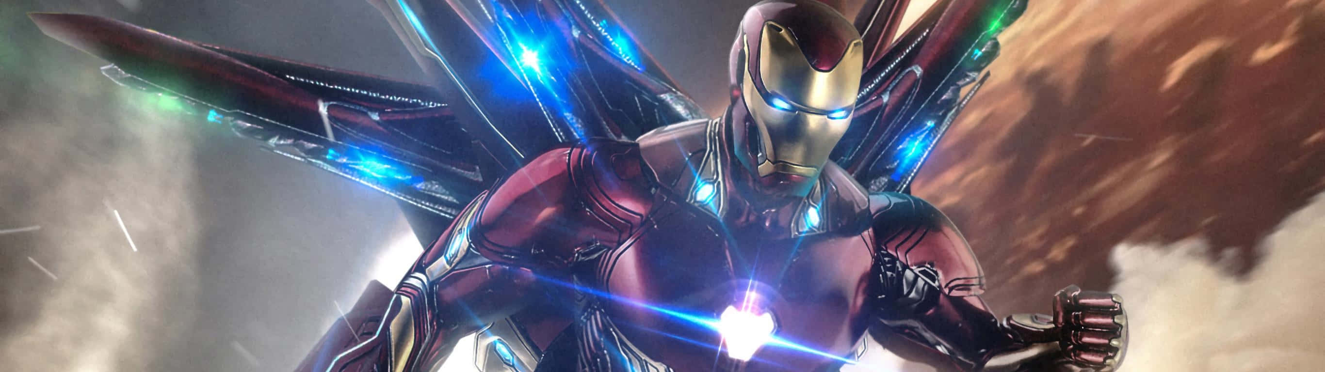 2732 X 768 Iron Man Suit Wings Wallpaper