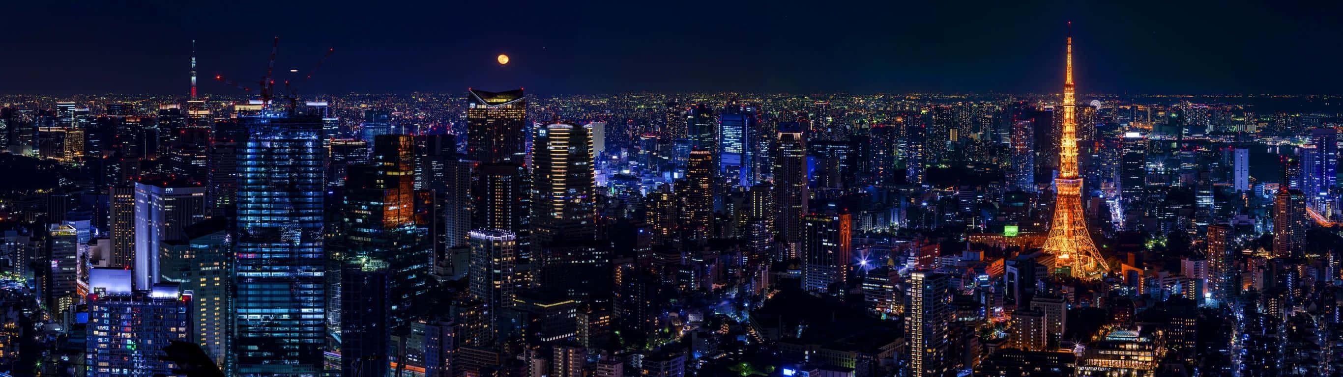 2732 X 768 Tokyo Tower Night Time Wallpaper