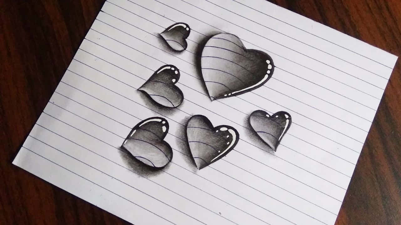 3 D Heart Illustrationson Paper Wallpaper