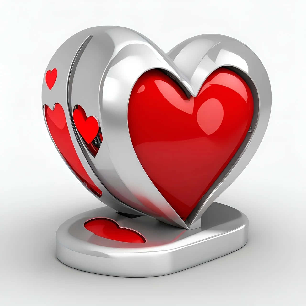 3 D Redand Silver Love Heart Wallpaper