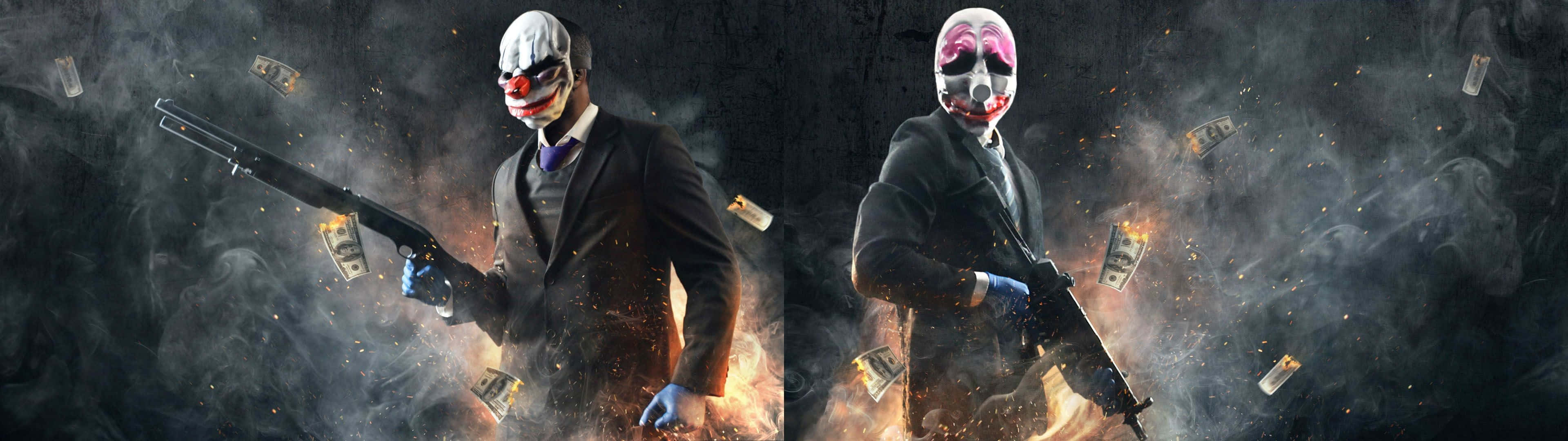 3840 X 1080 Gaming Payday 2 Masks Wallpaper