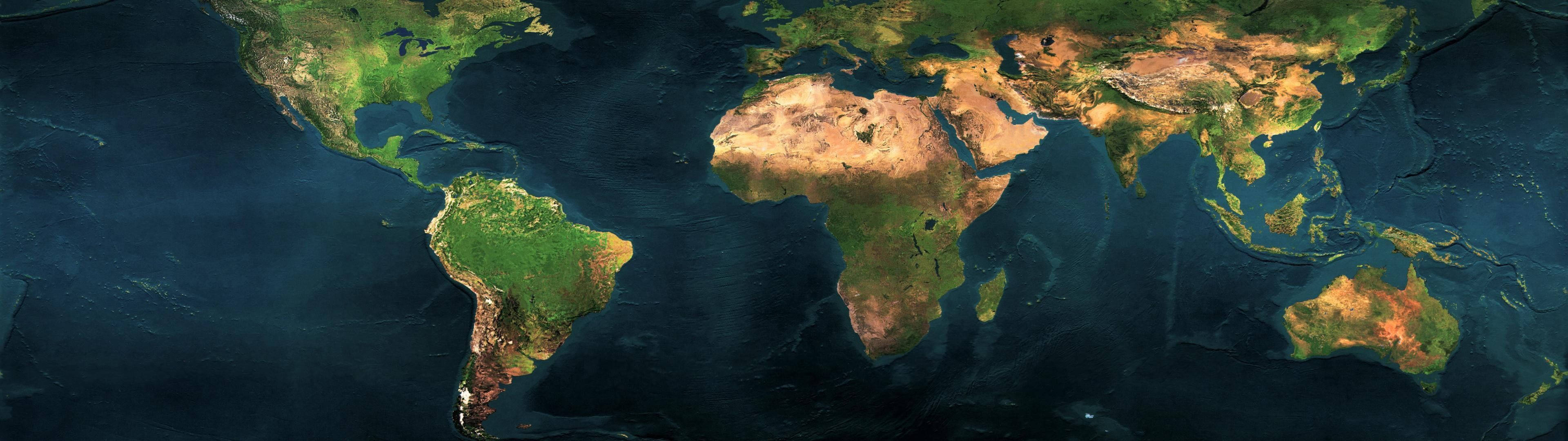 3840x1080 4k World Map Wallpaper