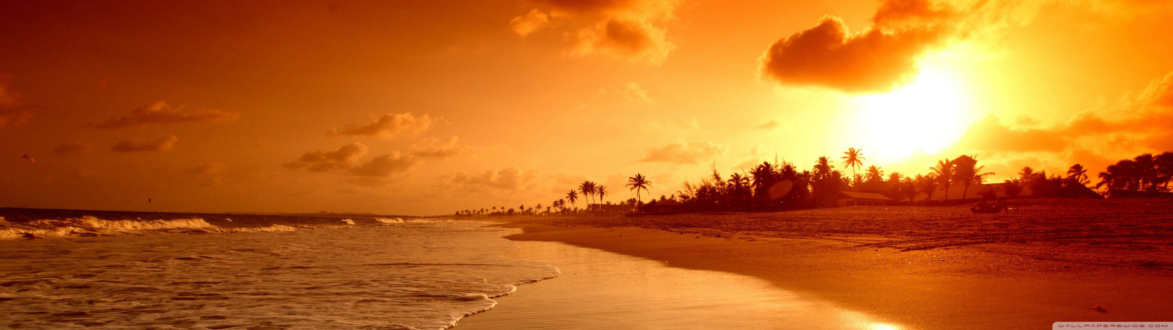 3840x1080 Hd Dual Monitor Beach Sunset Wallpaper