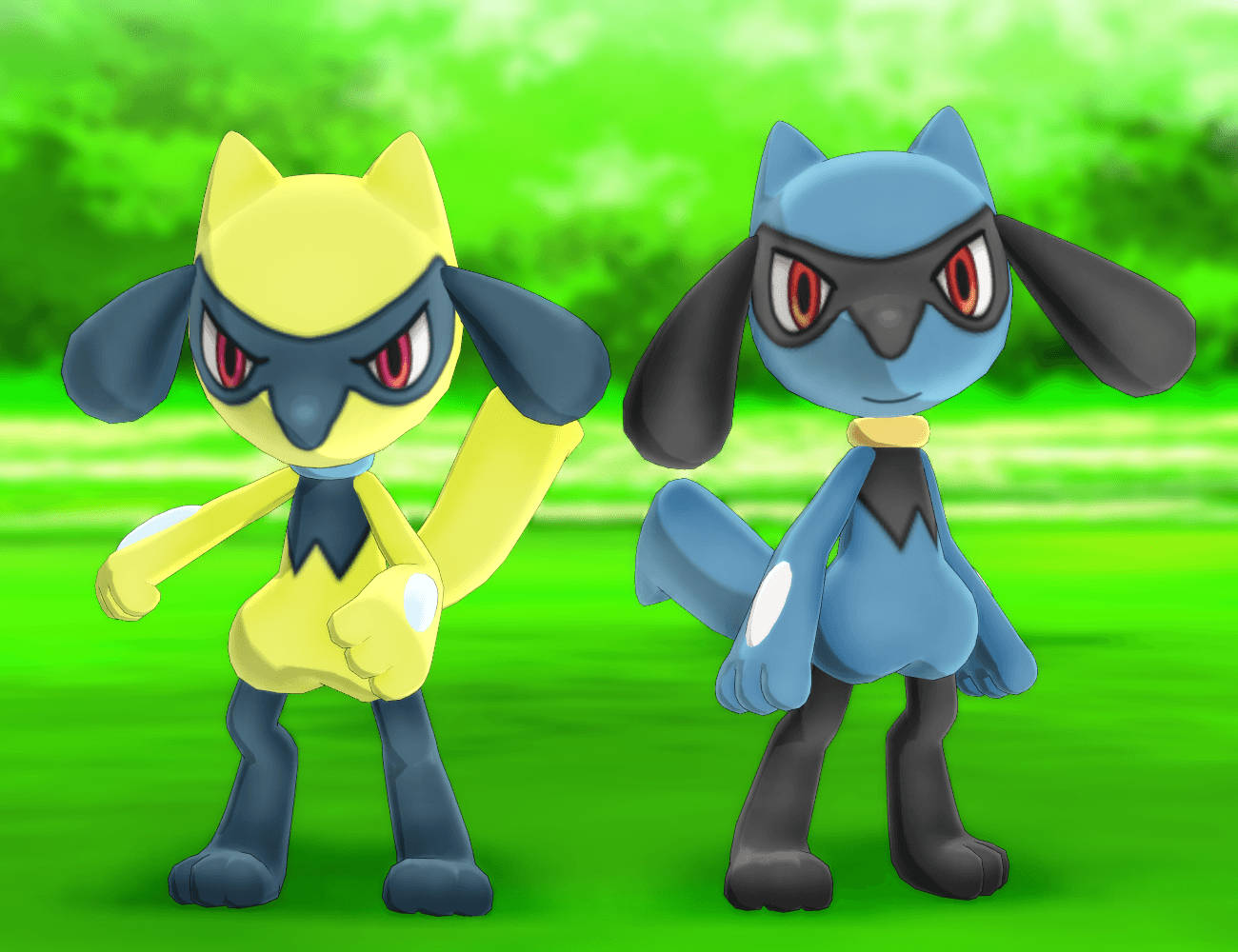 3d Shiny And Regular Riolu Wallpaper