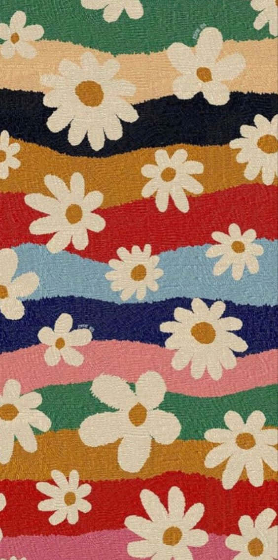 70s Hippie White Flower Wallpaper