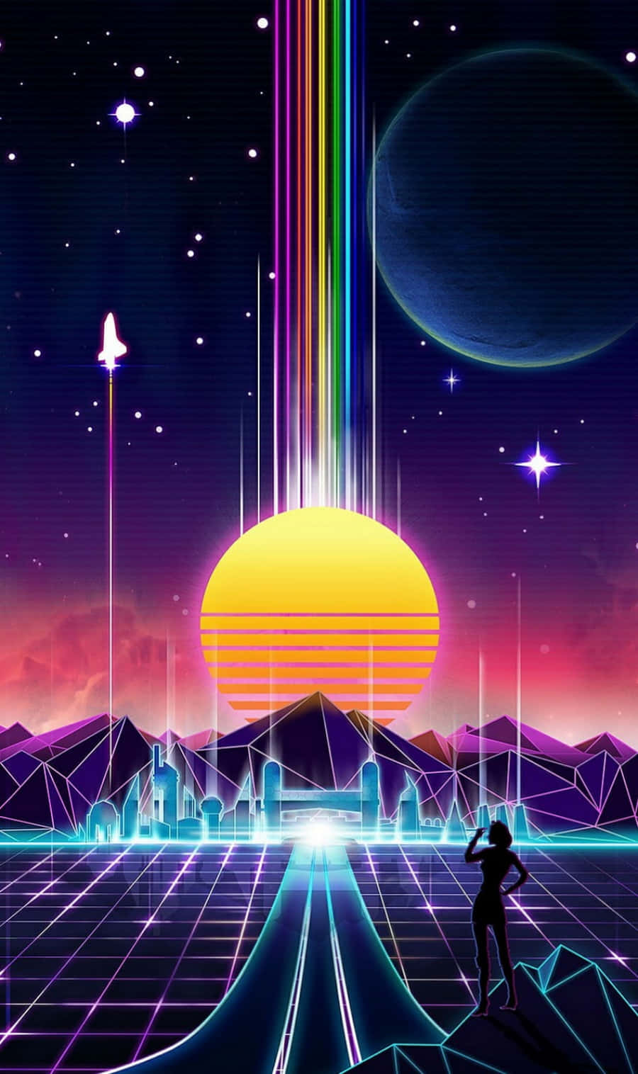 80s Vaporwave Colorful Retro City Wallpaper