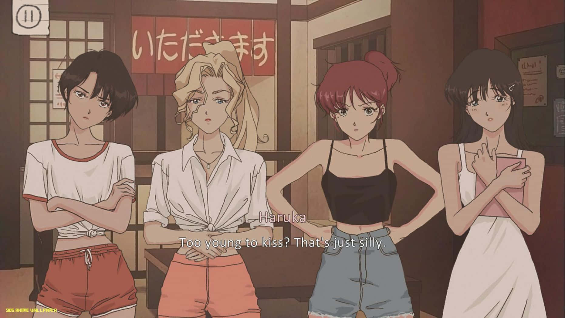 90s Anime Aesthetic Girls Dialogue Wallpaper