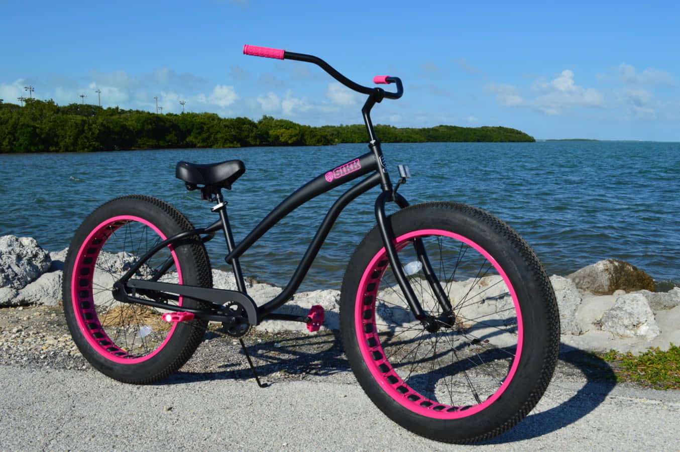 A Beach Cruiser Bicycle Parked By The Shore Wallpaper