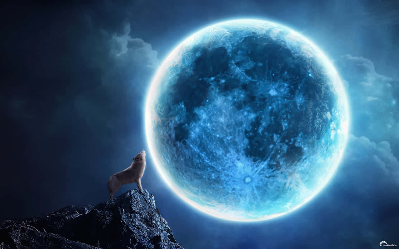 A Beautiful Full Wolf Moon Lighting Up A Night Sky Wallpaper