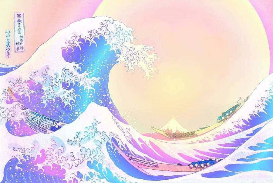 A Beautiful Rendition Of Katsushika Hokusai's Iconic The Great Wave Off Kanagawa Wallpaper