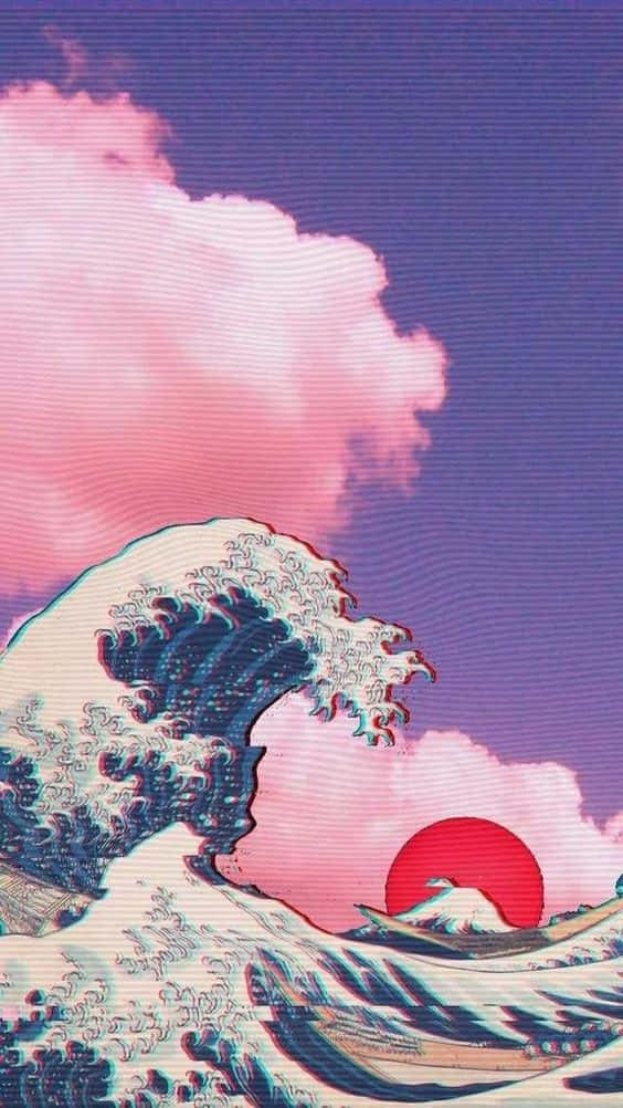 A Beautifully Captured Moment Of The Great Wave Wallpaper