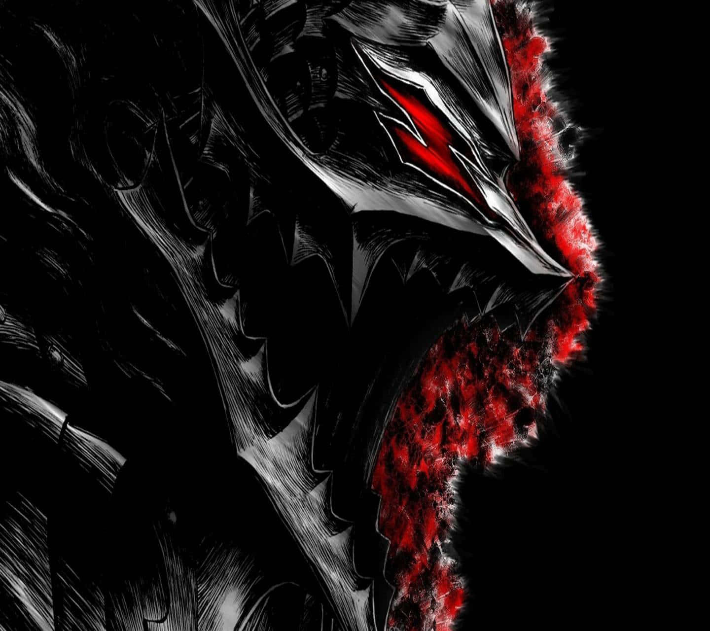 A Black And Red Drawing Of A Demon With Red Eyes Wallpaper