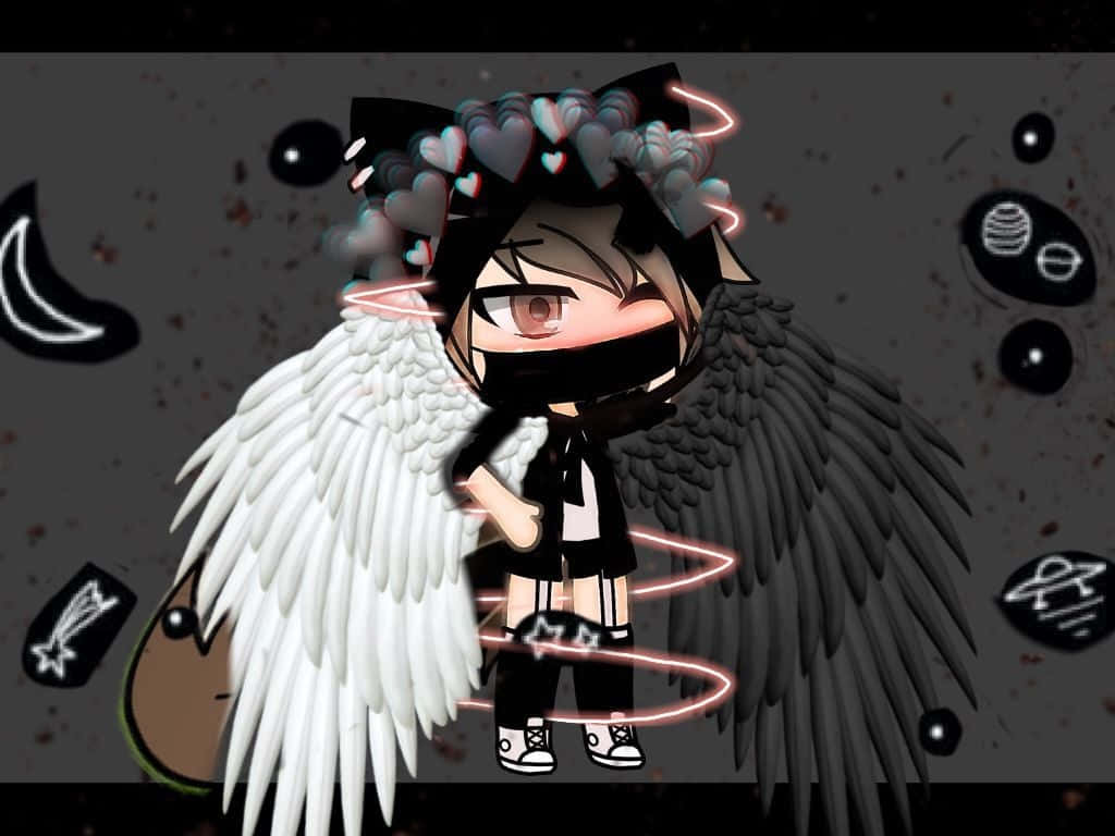 A Black And White Anime Girl With Wings Wallpaper