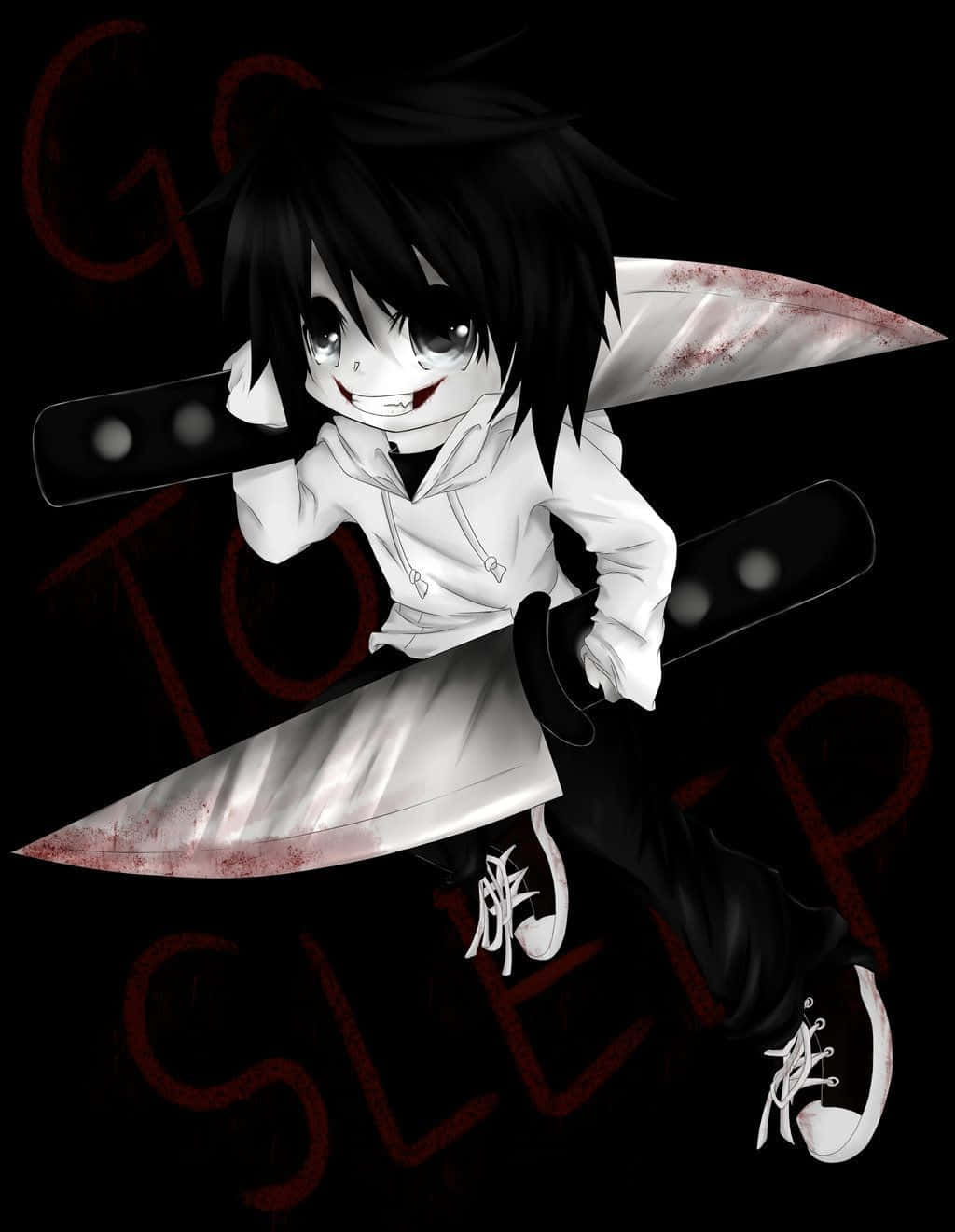 A Black And White Image Of A Boy Holding Two Knives Wallpaper