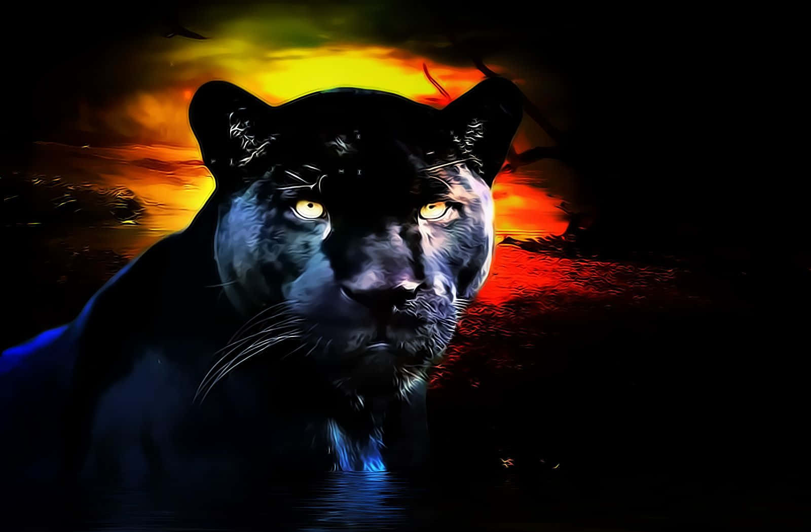 A Black Panther Is Standing In The Water Wallpaper