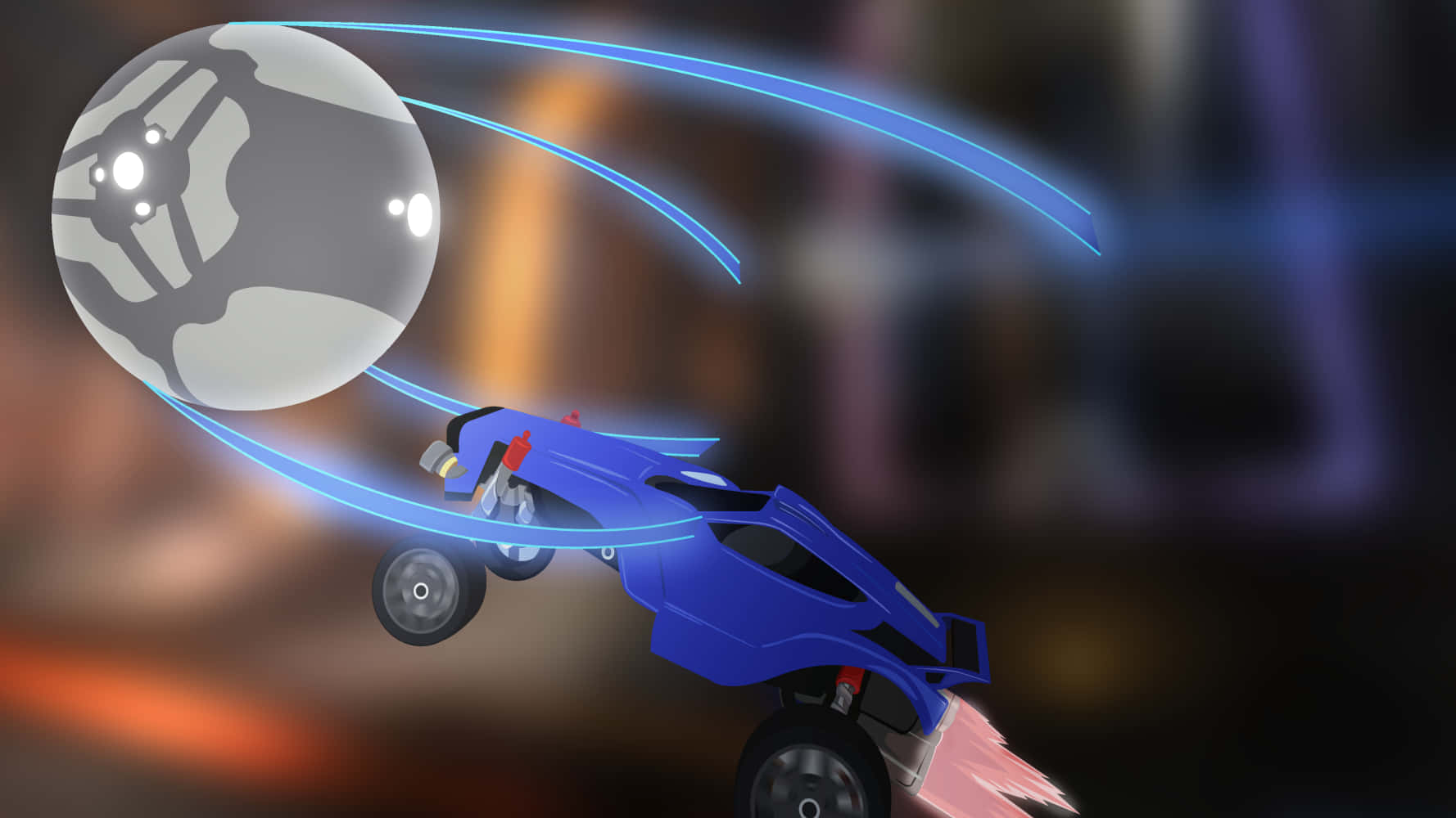 A Blue Car Flying Through The Air Wallpaper