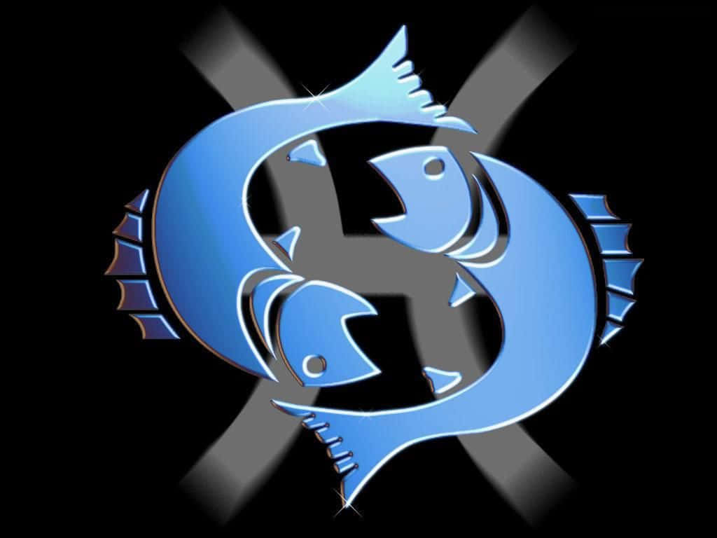 A Blue Fish Symbol On A Black Background Wallpaper