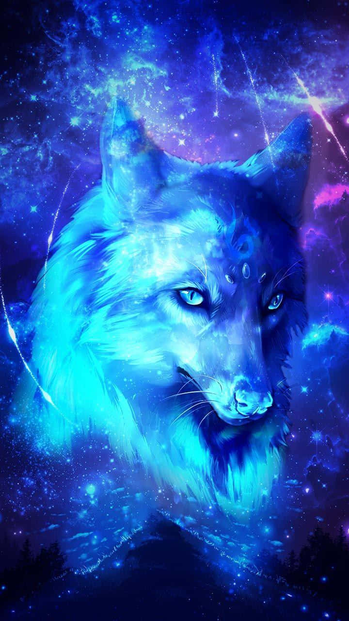 A Blue Wolf With Blue Eyes In The Background Wallpaper