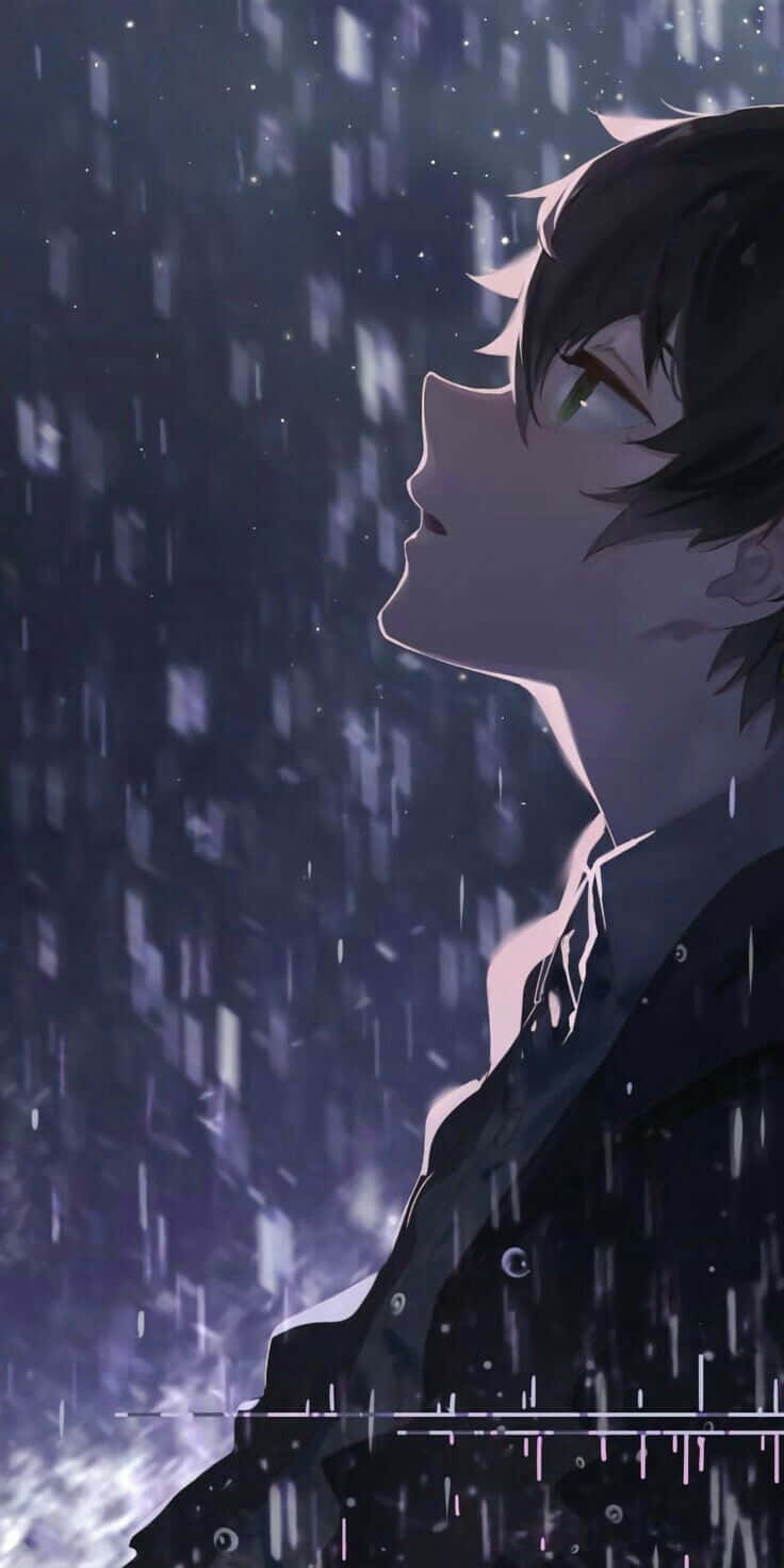 A Boy Is Standing In The Rain With His Eyes Closed Wallpaper