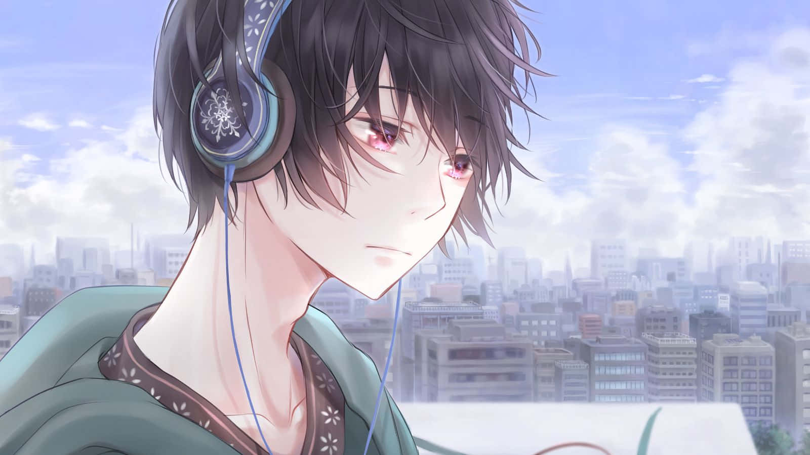 A Boy With Headphones Is Looking At The City Wallpaper