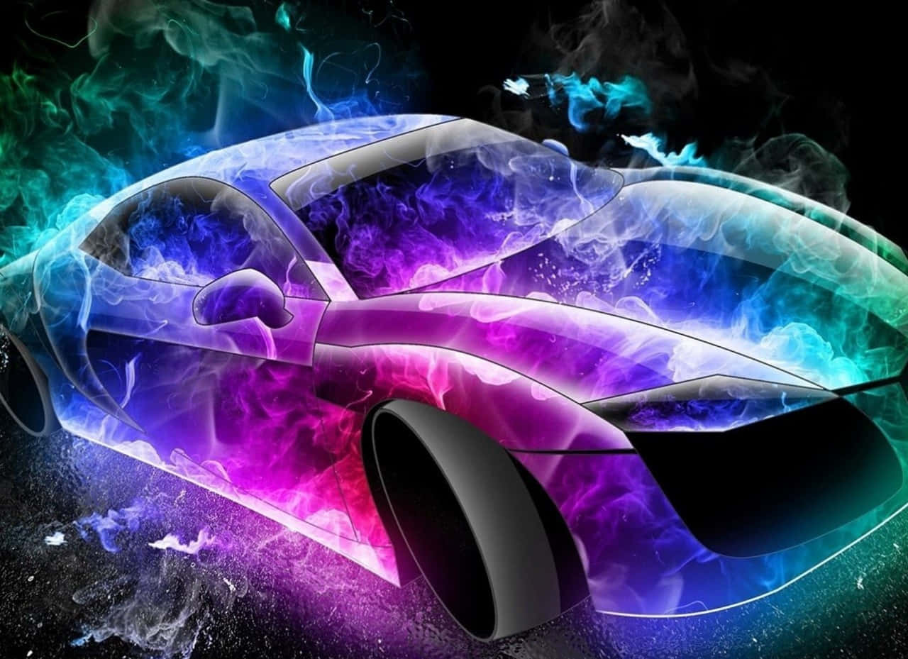 A Car With Smoke And Colorful Flames Wallpaper