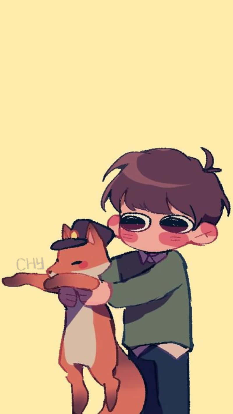 A Cartoon Boy Holding A Fox Wallpaper