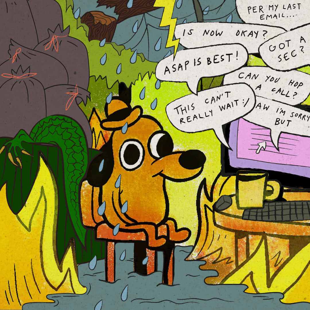 A Cartoon Dog Sitting In Front Of A Fire Wallpaper