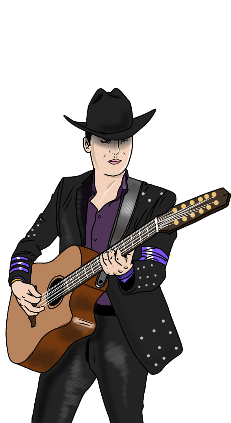 A Cartoon Of A Man Playing An Acoustic Guitar Wallpaper