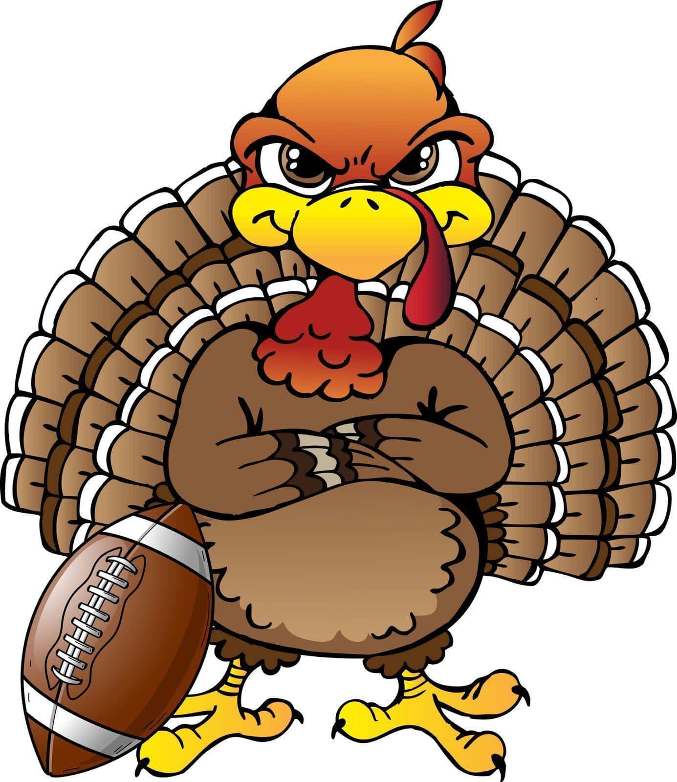 A Cartoon Turkey Holding An American Football Wallpaper