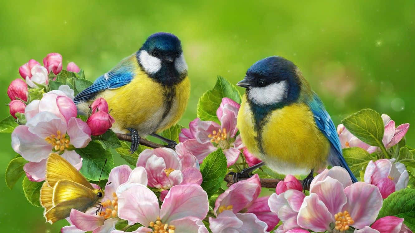 A Charming Spring Birds Gathering Wallpaper