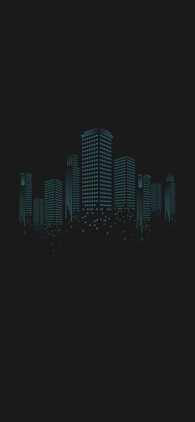 A City Skyline With Blue Lights On A Black Background Wallpaper