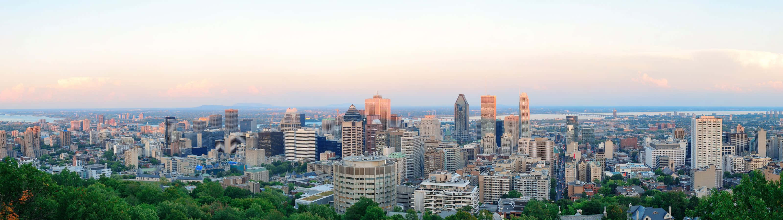 A Cityscape With Tall Buildings And Trees Wallpaper