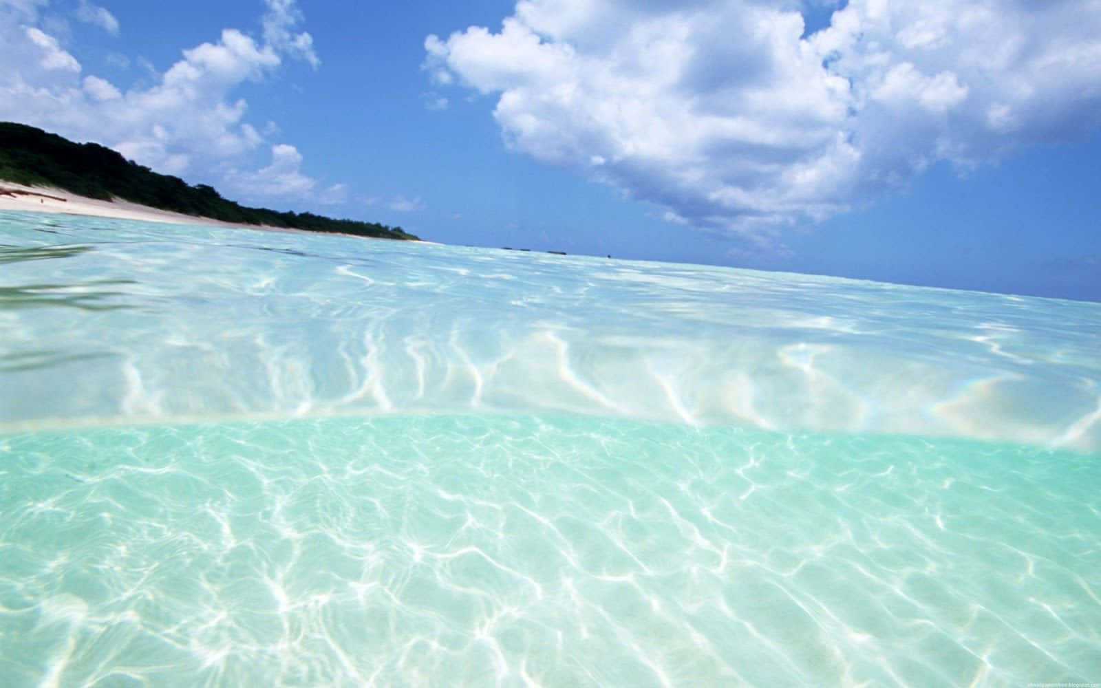 A Clear Blue Ocean With A White Cloud Wallpaper