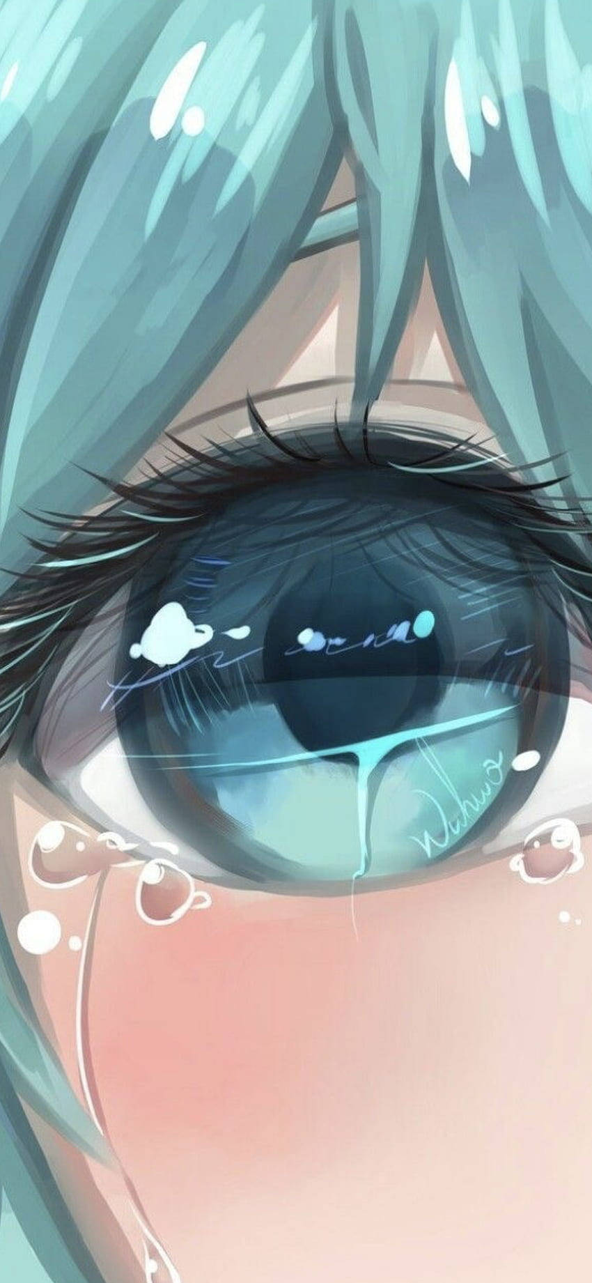 A Close Up Of A Girl's Eye With Blue Hair Wallpaper