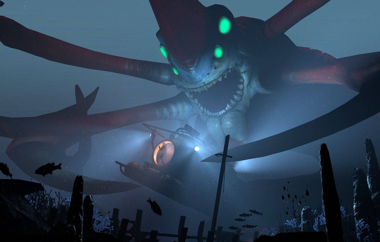 A Close Up Of A Reaper Leviathan In Subnautica Wallpaper