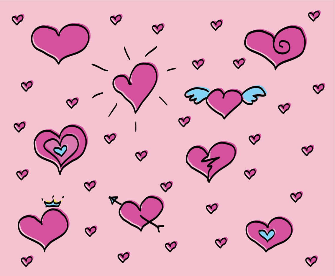 A Cluster Of Colorful Cute Hearts Wallpaper