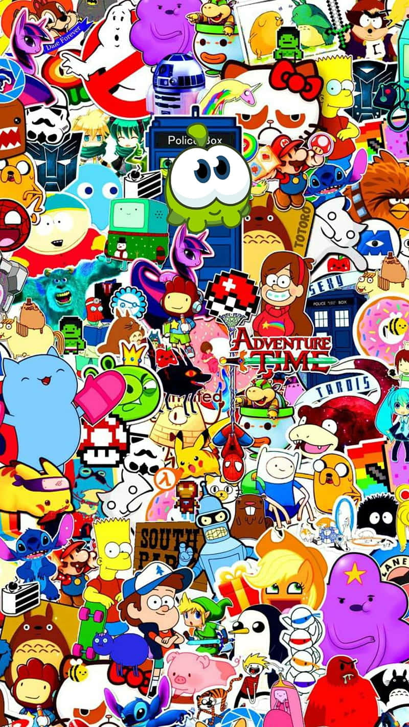 A Collage Of Cartoon Characters In Various Colors Wallpaper