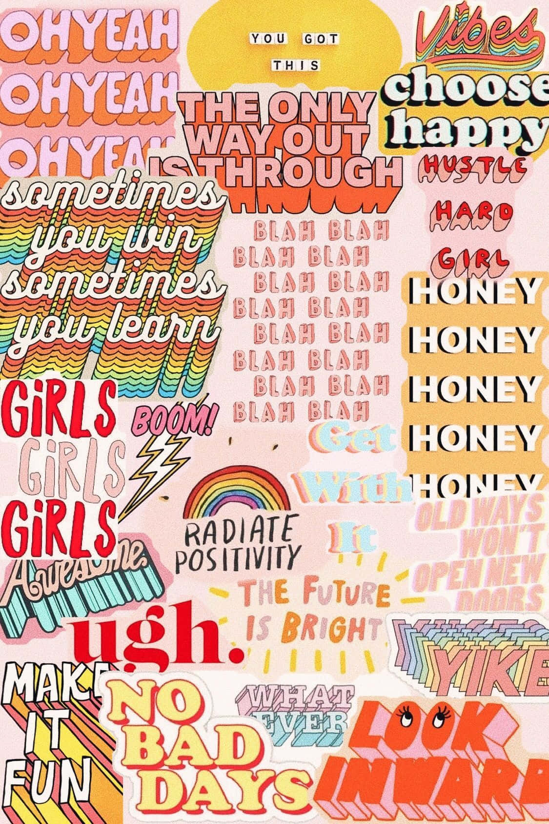 A Collage Of Different Stickers With Different Words Wallpaper