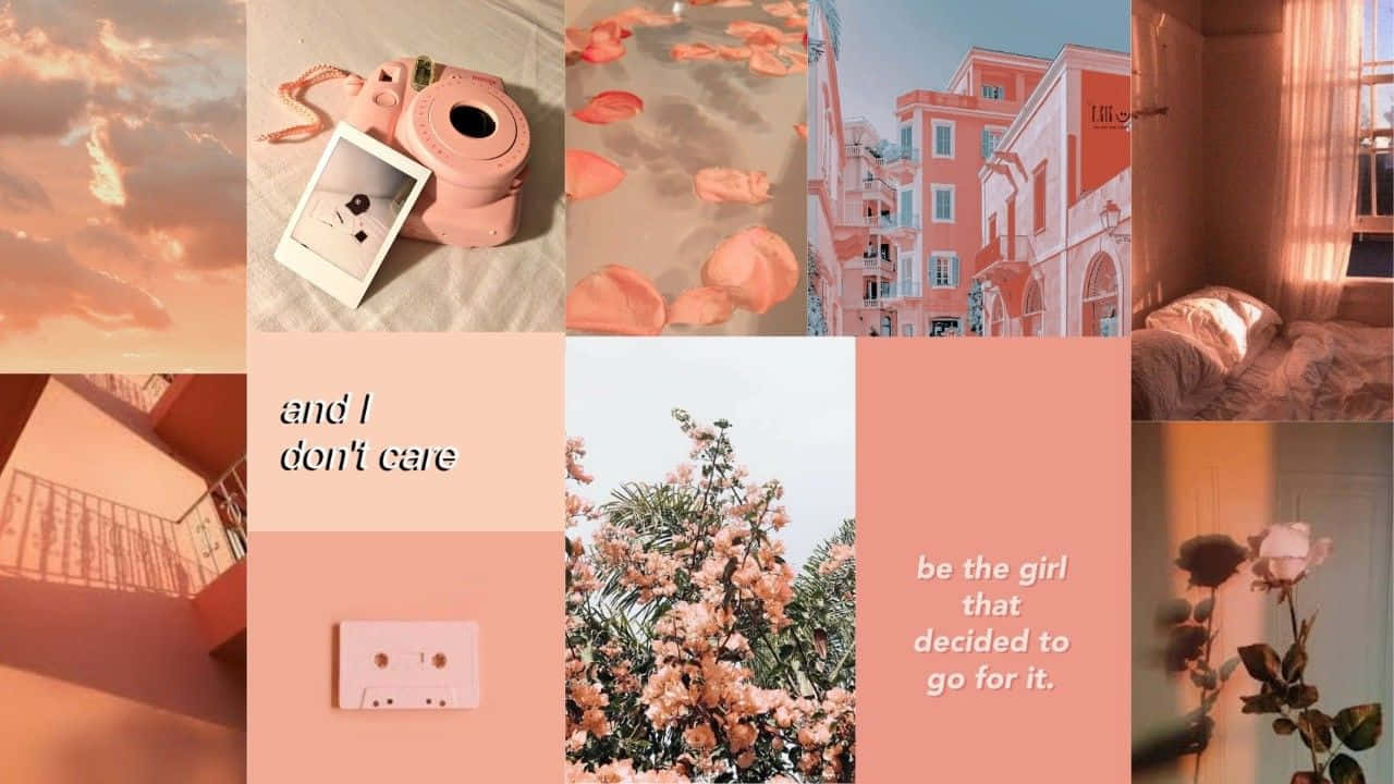 A Collage Of Photos With Pink And White Colors Wallpaper