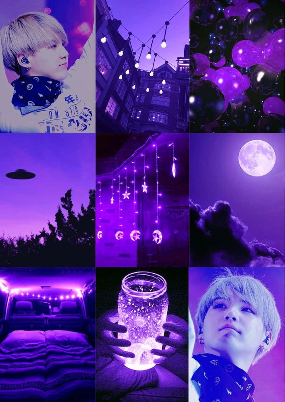 A Collage Of Pictures Of Purple Lights And A Purple Light Wallpaper