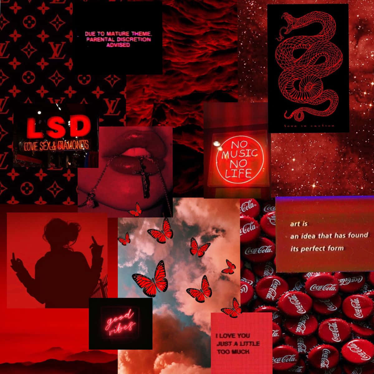 A Collage Of Red And Black Images Wallpaper