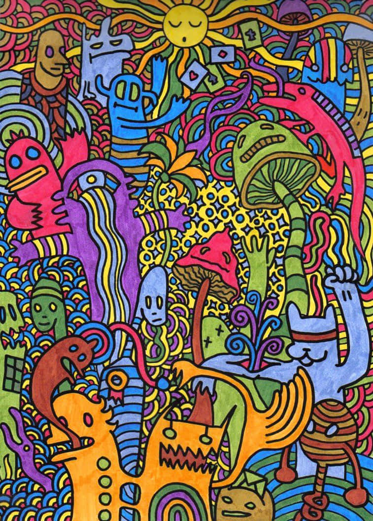 A Colorful Drawing With Many Different Characters Wallpaper