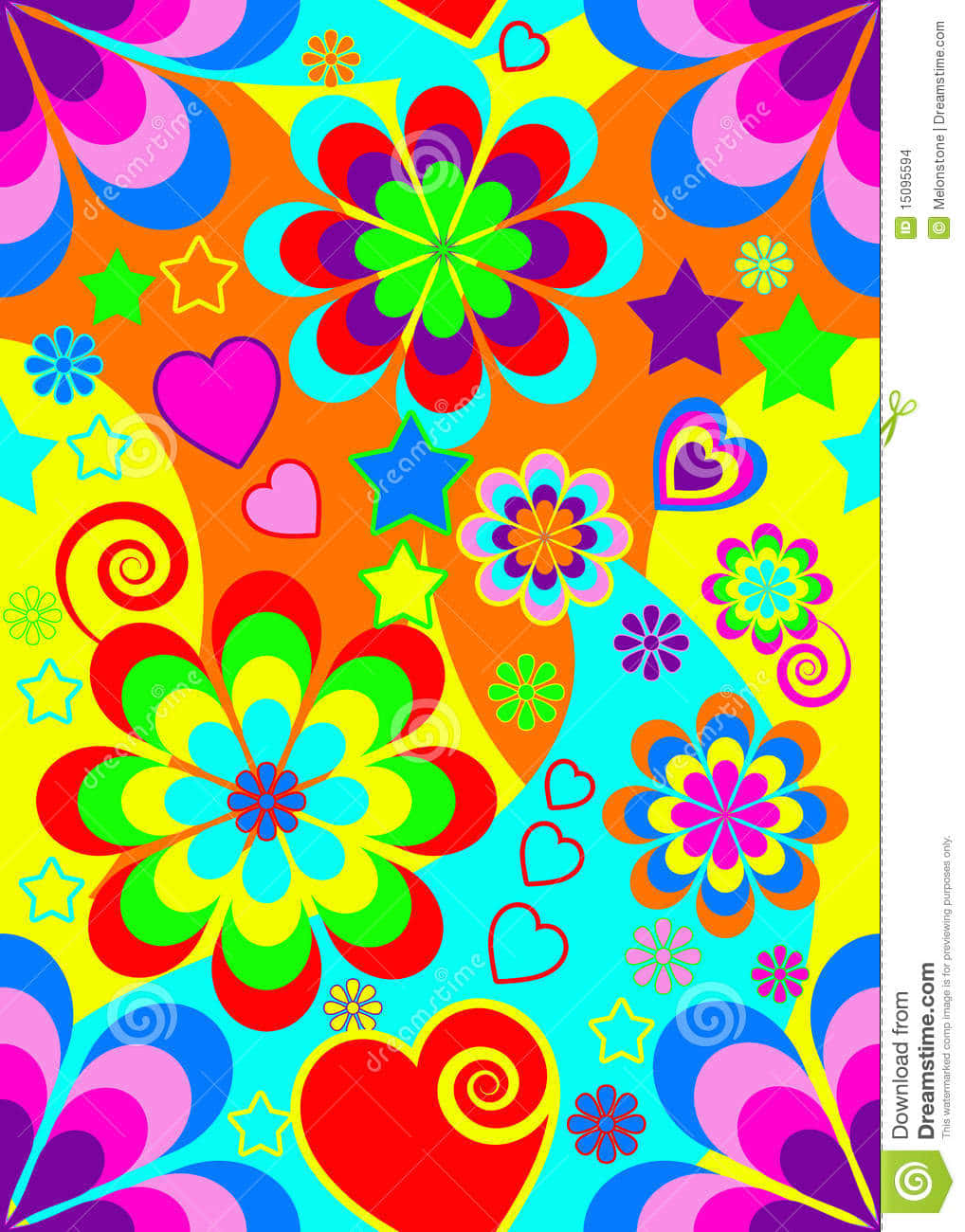 A Colorful Flower Pattern With Hearts And Stars Wallpaper