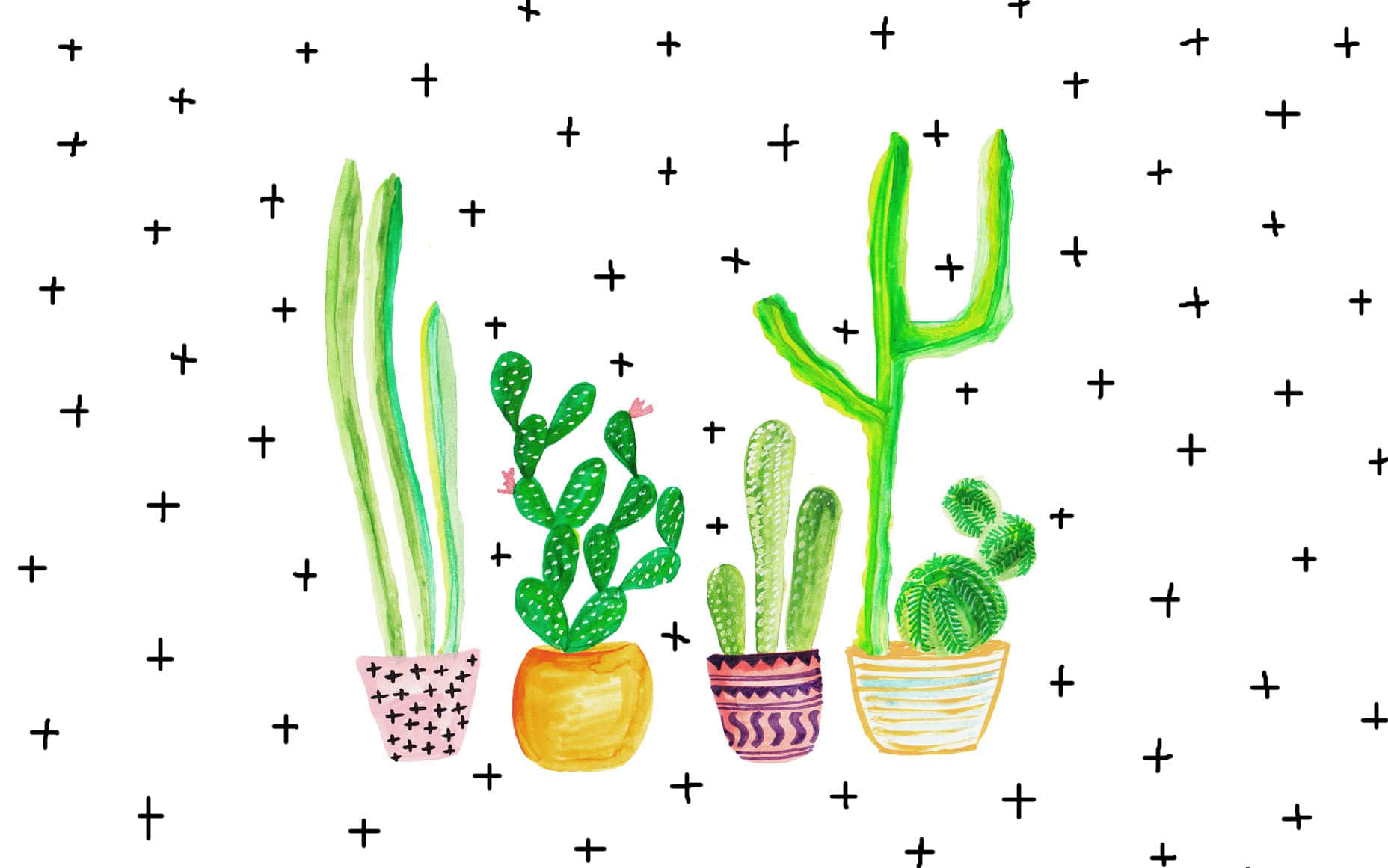 A Colorful Kawaii Cactus Illustration Wallpaper