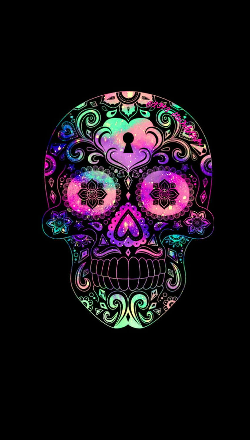 A Colorful Sugar Skull On A Black Background Wallpaper