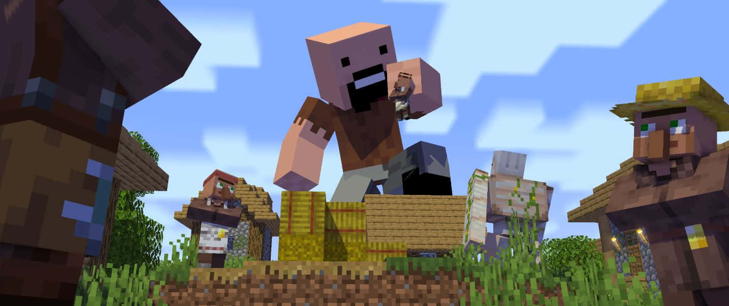 A Community Of Thriving Minecraft Villagers Wallpaper