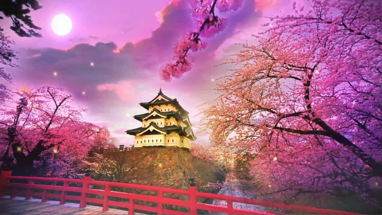 A Cool Japanese Tree Around A Castle Wallpaper